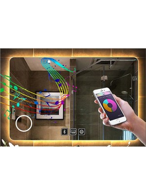 Global Led Mirror 60X70 cm Bluetoothlu Makyaj Aynalı Buğu Yapmayan Ledli Banyo Aynası
