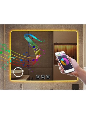 Global Led Mirror 60X70 cm Bluetoothlu Makyaj Aynalı Buğu Yapmayan Ledli Banyo Aynası