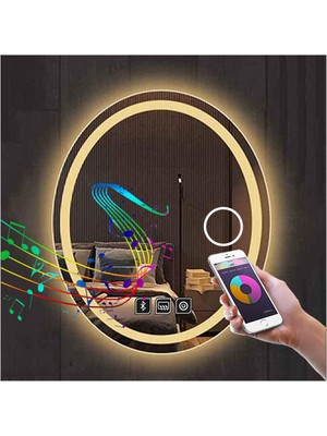 Global Led Mirror 80X100 cm Bluetoothlu Makyaj Aynalı Buğu Yapmayan Ledli Elips Banyo Aynası