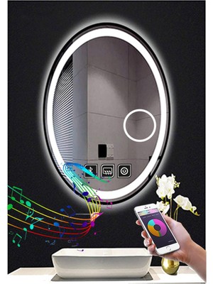 65X85 cm Bluetoothlu Makyaj Aynalı Buğu Yapmayan Ledli Elips Banyo Aynası