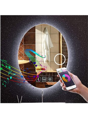 55X75 cm Bluetoothlu Makyaj Aynalı Buğu Yapmayan Ledli Elips Banyo Aynası