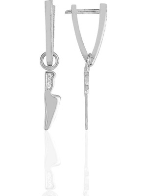 Söğütlü Silver Gümüş Rodyumlu Zirkon Taşlı Özel Tasarım V Bıçak Küpe