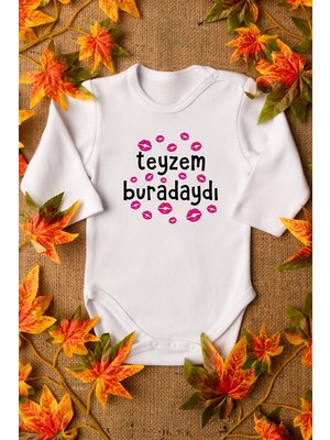Tuğba Baby Teyzem Buradaydı Yazılı Öpücük Baskılı Bebek Body %100 Pamuklu Beyaz Badi Zıbın