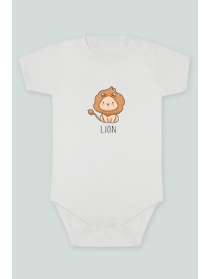 Tuğba Baby Sevimli Aslan Çizgi Karakter Baskılı Bebek Body Zıbın Kısa Kollu Çıt Çıtlı Badi %100 Pamuk