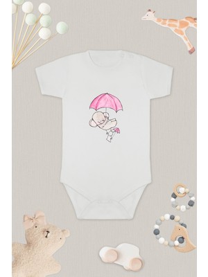 Tuğba Baby Fil ve Tavşan 1 Baskılı Bebek Body Zıbın Kısa Kollu Çıt Çıtlı Badi %100 Pamuk