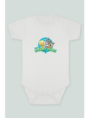 Tuğba Baby Bugs Bunny Tazmanya Tweety Baskılı Bebek Body Zıbın Kısa Kollu Çıt Çıtlı Badi