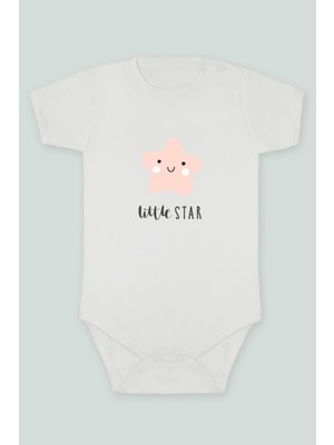 Tuğba Baby Little Star Sevimli Pembe Yıldız Baskılı Bebek Body Zıbın Kısa Kollu Çıt Çıtlı Badi