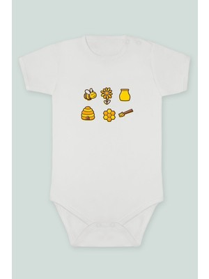 Tuğba Baby Sevimli Arı Serisi 7 Baskılı Bebek Body Zıbın Kısa Kollu Çıt Çıtlı Badi %100 Pamuk
