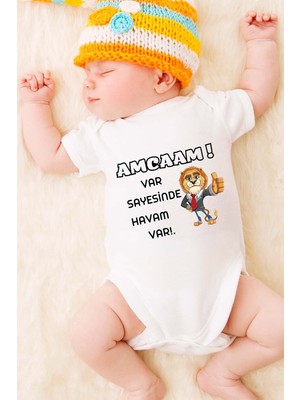 Tuğba Baby Baskılı Tasarım Bebek Zıbını - Çıtçıtlı Amcam Var Sayesinde Havam Var!