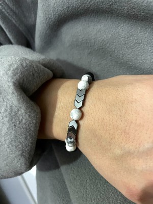 Padore Accessory Unisex - Havlit Taşları ile Dizayn Edilmiş, Metal Detaylı Şık Doğal Taş Bileklik | Handmade