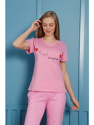 Moto Angela Pretty Kadın %100 Pamuk Penye Kısa Kol Pijama Takım 3450