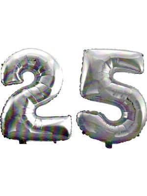 Bal10 Dünyası 25 Yaş Sayı Folyo Balon Gümüş 40 Inç 100 cm