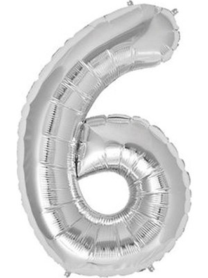 Bal10 Dünyası 6 Yaş 40 Inç 100 cm Gümüş Büyük Rakam Folyo Balon