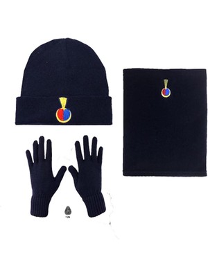 Asker Vadisi Lacivert Jandarma Yün Bere ve Polar Boyunluk ve Yün Eldiven Set
