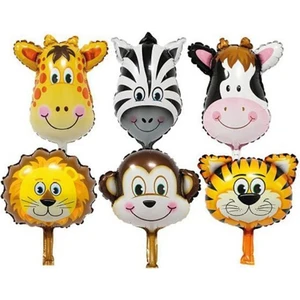 Bal10 Dünyası 6 Adet 14'' 35 cm Safari Set Folyo Balon Hayvan Seti Maymun Zürafa Zebra Aslan Inek Kaplan