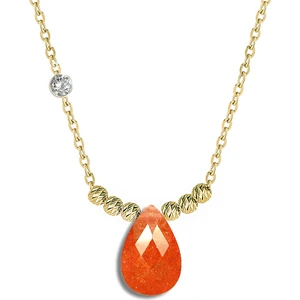 Pirlanta 14 Ayar Altin Dorikalı Coral Renkli Damla Taşlı Kolye