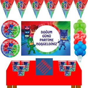 Parti Furyası Pj Mask Doğum Günü Konsepti 16 Kişilik Afişli Pijamaskeliler Doğum Günü Seti