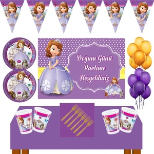 Parti Furyası Prenses Sofia  Doğum Günü Konsepti 16 Kişilik 50X70 cm  Afişli Prenses Sofia  Doğum Günü Seti