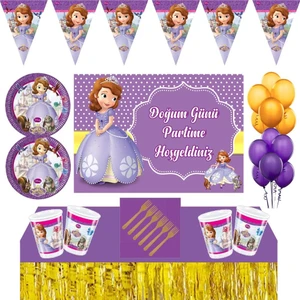 Parti Furyası Prenses Sofia  Doğum Günü Konsepti 16 Kişilik 50X70 Afişli Prensessofia  Doğum Günü Seti Masa Etekli