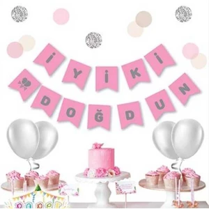 Patladı Gitti Pembe Zemin Iyi Ki Doğdun Gümüş Banner