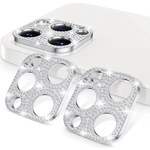 Apple iPhone 12 Pro Max Uyumlu Açık Gri Diamond Taşlı Kamera Koruma Lensi