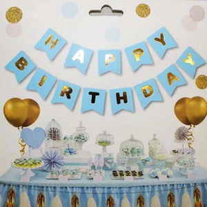 Patladı Gitti Mavi Zemin Happy Birthday Gold Banner