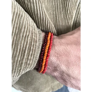 Padore Accessory Bordo, Kırmızı ve Turuncu 3 Adet Ahşap Çok Şık Bileklik