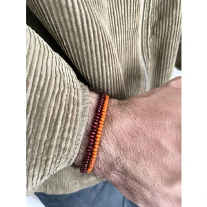 Padore Accessory Çok Şık Turuncu ve Bordo Ahşap Ikili  Bileklik Seti