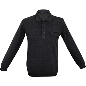 Rahat Kalıp Polo Yaka Selanik Desen Cep Detaylı Siyah Erkek Triko