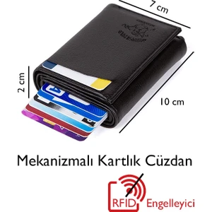 Erkek Siyah Deri Mekanizmalı Otomatik Kızaklı Kartlık Cüzdan (7CMX10CM)