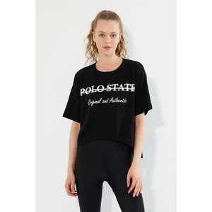 Polo State Kadın Baskılı Oversize T-Shirt  Siyah