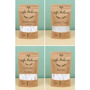 Hefa Şifa Bahçesi 4 Lü Doğal Deterjan Seti: Boraks 1 kg Temizlik Karbonatı 1 kg Çamaşır Sodası 750 gr Limon Tuzu 250 gr