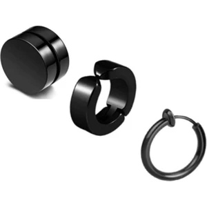 Yeşim Aksesuar Unisex Siyah 3 Adet Deliksiz Sıkıştırmalı Mıknatıslı Çelik Küpe