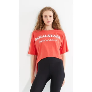 Polo State Kadın Baskılı Oversize T-Shirt  Oranj
