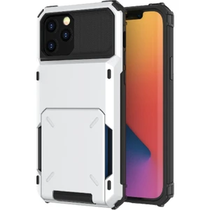 Apple iPhone 13 Pro Max Için Düşmeye Dayanıklı Kartlıklı Tpu + Pc Hibrit Kılıf - Beyaz (Yurt Dışından)