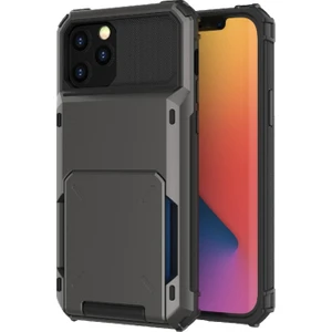 Apple iPhone 13 Pro Max Için Düşmeye Dayanıklı Kartlıklı Tpu + Pc Hibrit Kılıf - Siyah (Yurt Dışından)