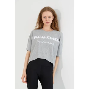 Polo State Kadın Baskılı Oversize T-Shirt  Gri Melanj