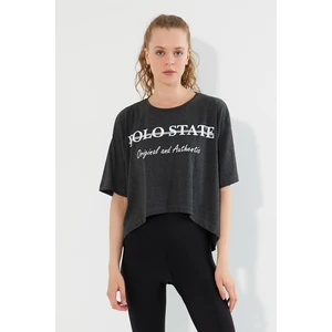 Polo State Kadın Baskılı Oversize T-Shirt  Antrasit