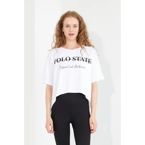 Polo State Kadın Baskılı Oversize T-Shirt  Beyaz