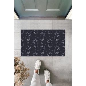 Silkcoat Home İç ve Dış Mekan Siyah Kapı Önü Paspası Yıldızlı Kediler Desen Paspas