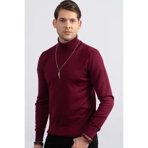 Slim Fit Dar Kesim Tam Boğazlı Yaka Düz Yün Erkek Kazak