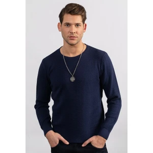Slim Fit Dar Kesim Bisiklet Yaka Petek Desenli Erkek Kazak