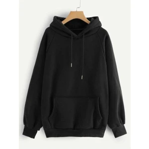 Unisex Siyah Düz Basic Sweatshirt