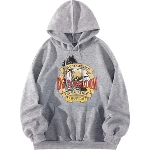 Kadın Gri Kapşonlu Sweatshirt Enjoy Freedom Baskılı