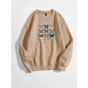 Kadın Vizon Oversize Baskılı Sweatshirt