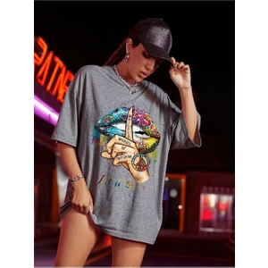 Kadın Antrasit Let It Be Oversize T-Shirt