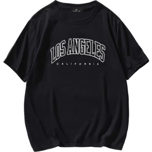 Unisex Siyah T-Shirt Los Angeles Baskılı Oversize Tişört