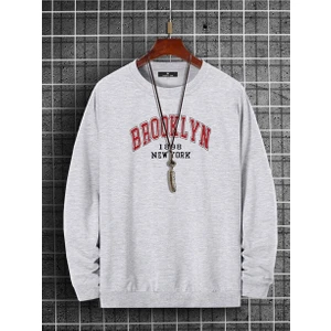 Erkek Brooklyn Baskili Gri Oversize Sweatshirt