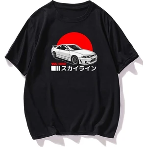 Erkek Siyah Oversize T-Shirt Araba Baskılı