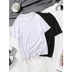 2 Li Paket Siyah Beyaz T-Shirt Erkek Oversize Tişört
